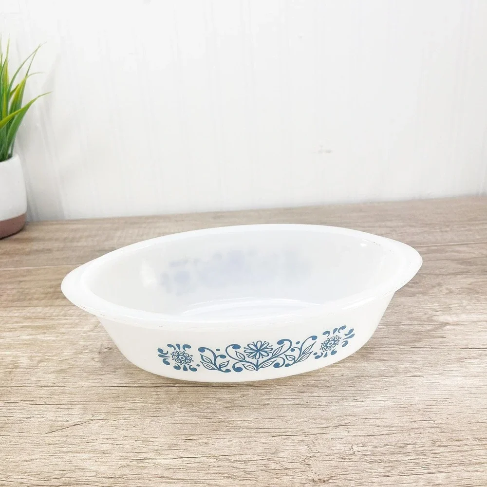 Glasbake Blue Flower Dish 1 quart